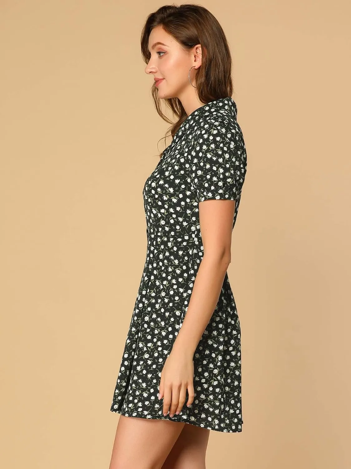 Allegra K Women's Floral Shirt Dress 2024 V Neck Short Sleeve Button Front Shirtdress Summer Dresses