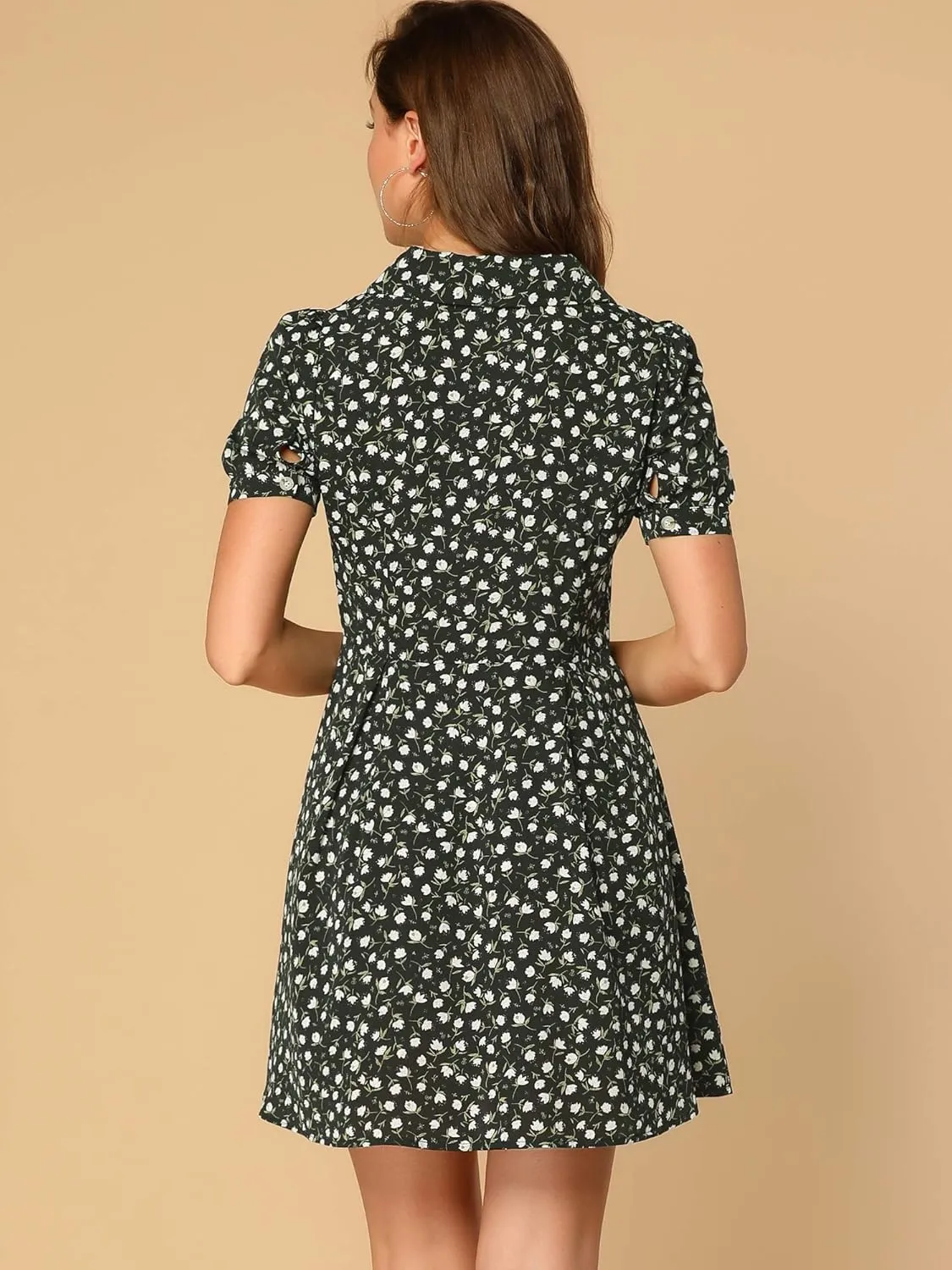 Allegra K Women's Floral Shirt Dress 2024 V Neck Short Sleeve Button Front Shirtdress Summer Dresses