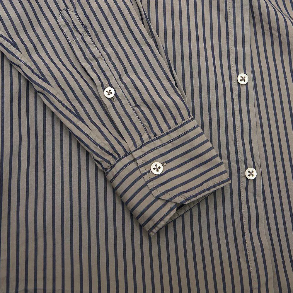 Beige Blue Striped Cotton Casual Shirt