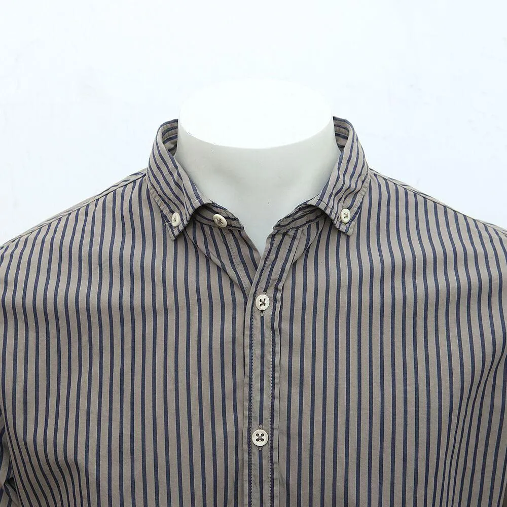 Beige Blue Striped Cotton Casual Shirt