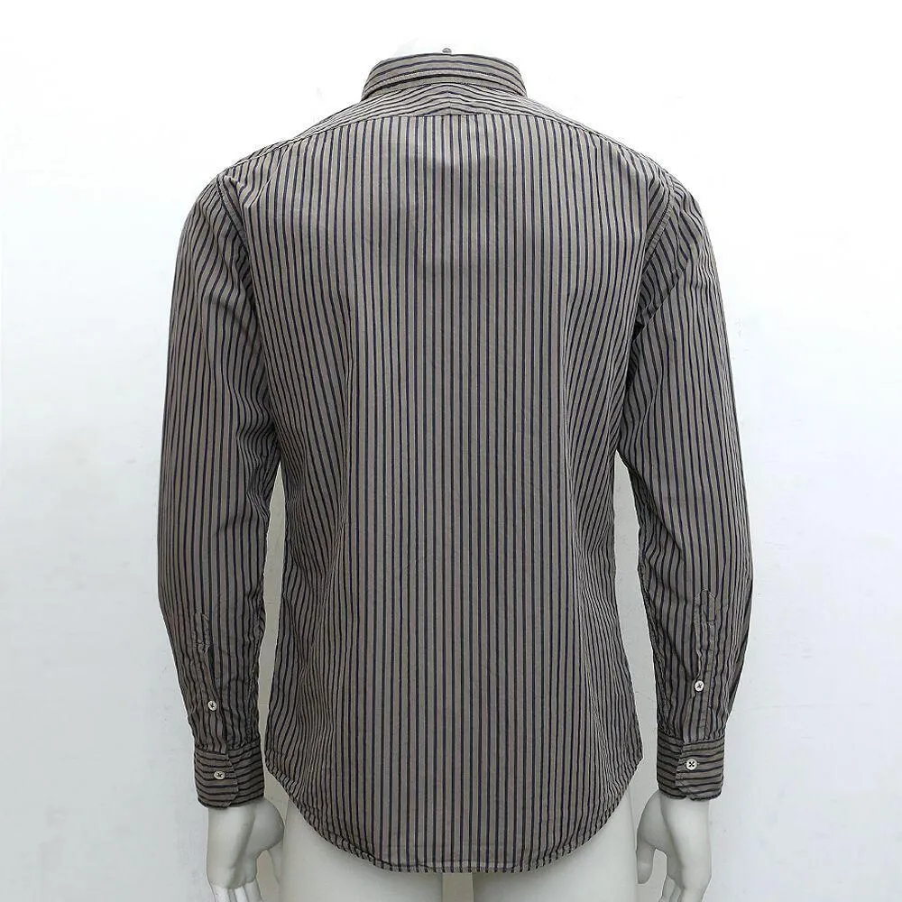 Beige Blue Striped Cotton Casual Shirt