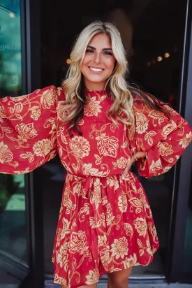 Berry Beautiful Floral Balloon Sleeve Dress