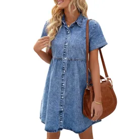 DEANWAQNGKT  2022  EBay  European and American Foreign Trade Summer New Product Women's Clothes Denim Short Sleeve Dress Midi Dress