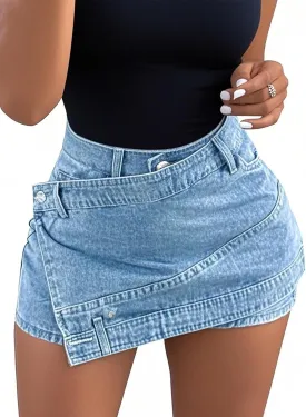 Denim Skort for Women High Waisted Asymmetrical Wrap Jean Skorts A-Line Stretchy Skinny Cargo Mini Skirts