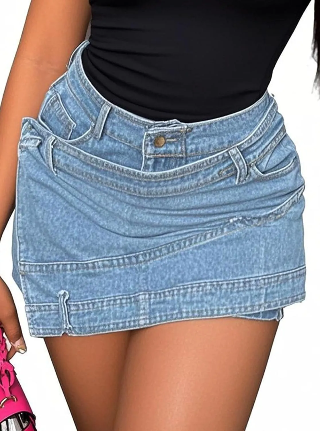 Denim Skort for Women High Waisted Asymmetrical Wrap Jean Skorts A-Line Stretchy Skinny Cargo Mini Skirts