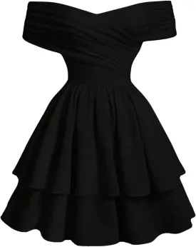 Floerns Women's Off Shoulder A Line Dress Wrap Front Party A Line Tiered Dress