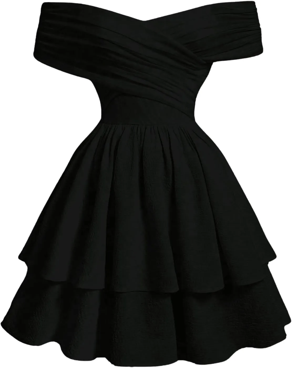 Floerns Women's Off Shoulder A Line Dress Wrap Front Party A Line Tiered Dress