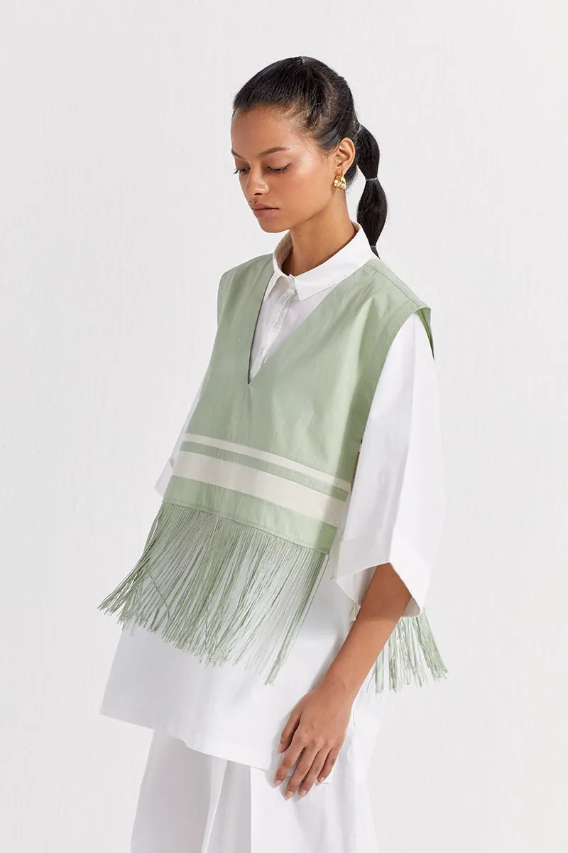 Fringe Crop Overlay Shirt Co-ord (Set of 3) - Mint