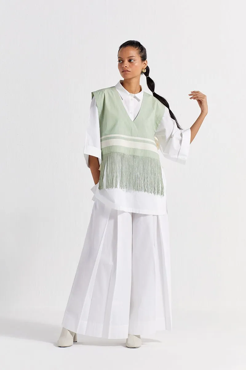Fringe Crop Overlay Shirt Co-ord (Set of 3) - Mint