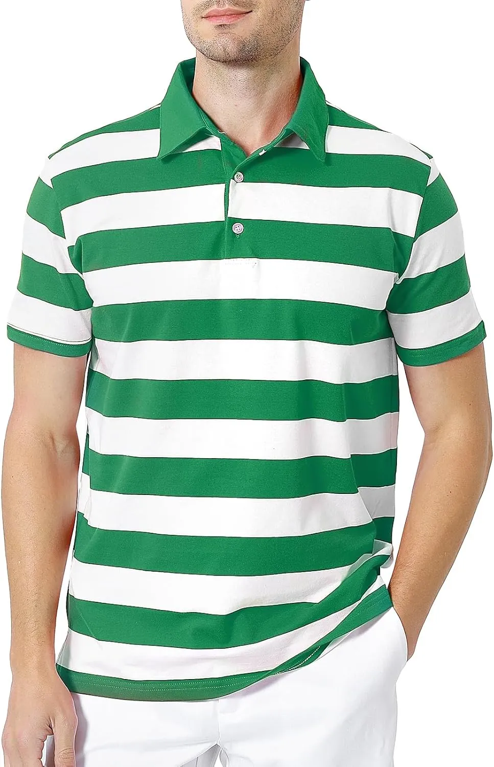 Funny World Men's Striped Polo Cotton Regular Fit Casual Short Sleeve Golf Shirt