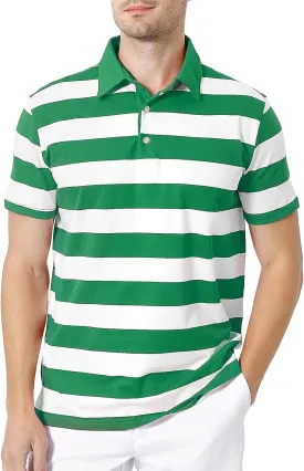 Funny World Men's Striped Polo Cotton Regular Fit Casual Short Sleeve Golf Shirt