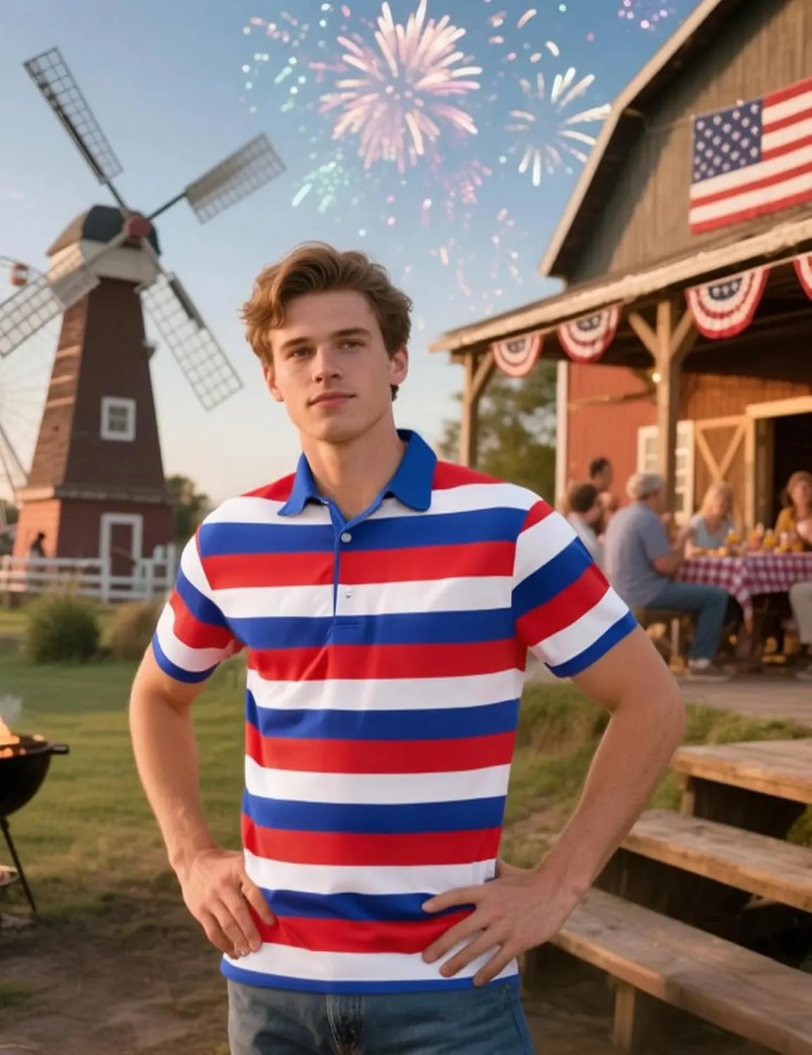 Funny World Men's Striped Polo Cotton Regular Fit Casual Short Sleeve Golf Shirt