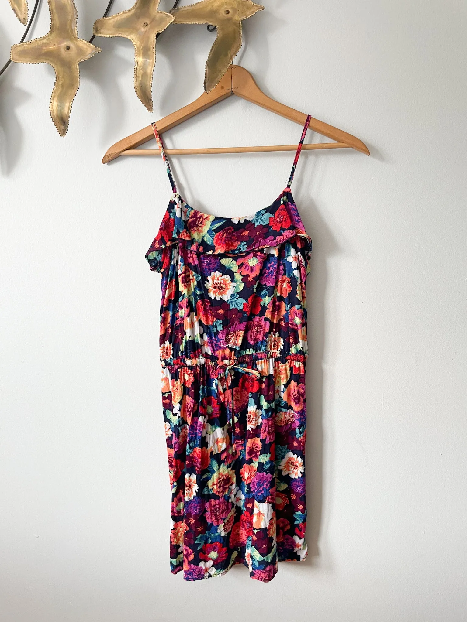 Garage Rainbow Floral Ruffle Dress - Small