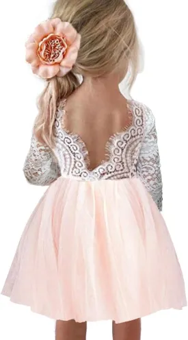 Girl Toddler Full-Length Straight Tulle Tutu Lace Back Party Flower Girl Dress
