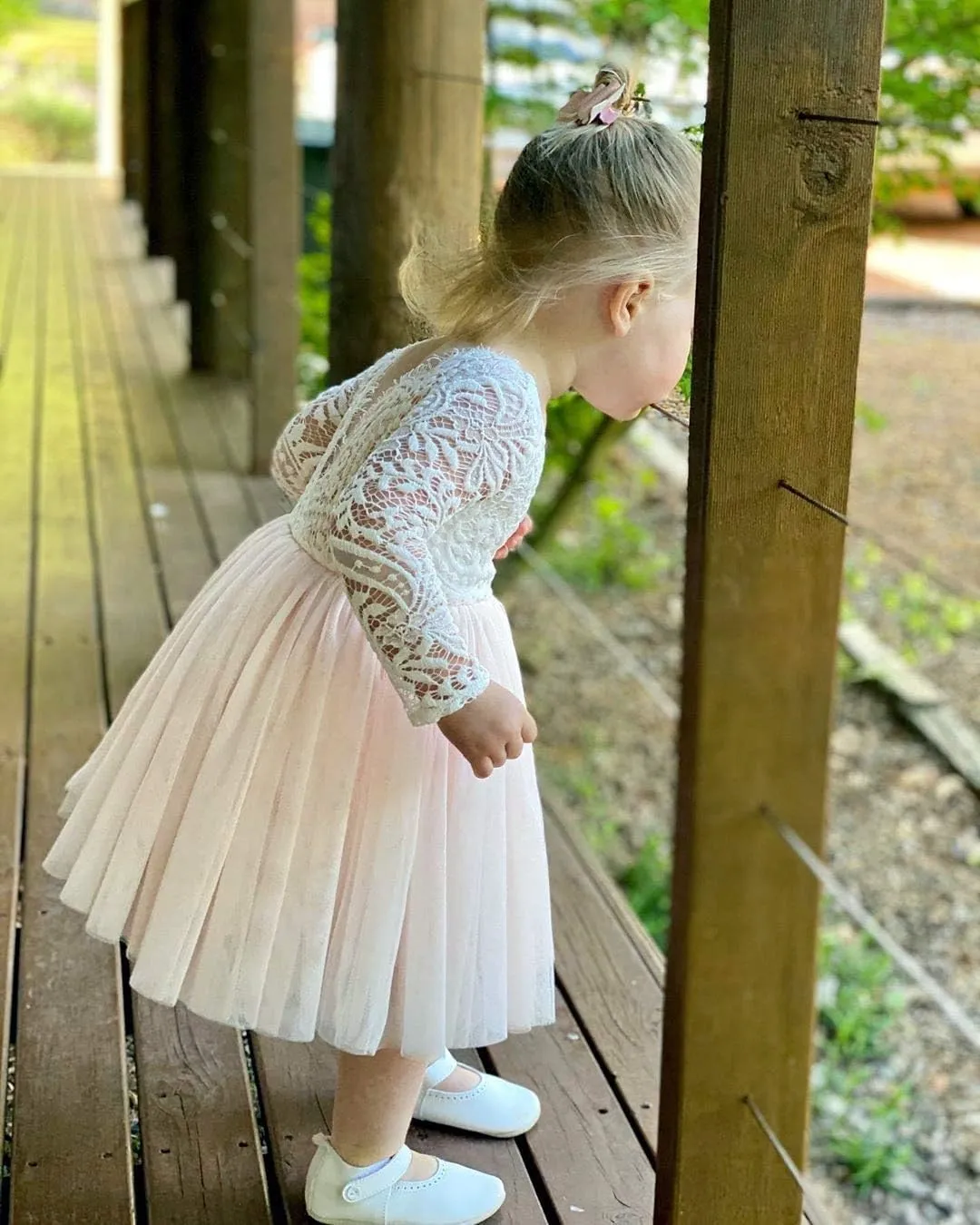 Girl Toddler Full-Length Straight Tulle Tutu Lace Back Party Flower Girl Dress