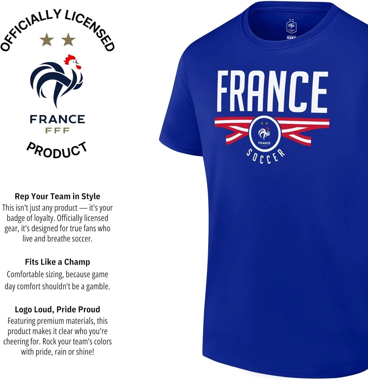 Icon Sports Officially Licensed France Football Federation Soccer T-Shirt, Unisex Adult Cotton Fan Tee