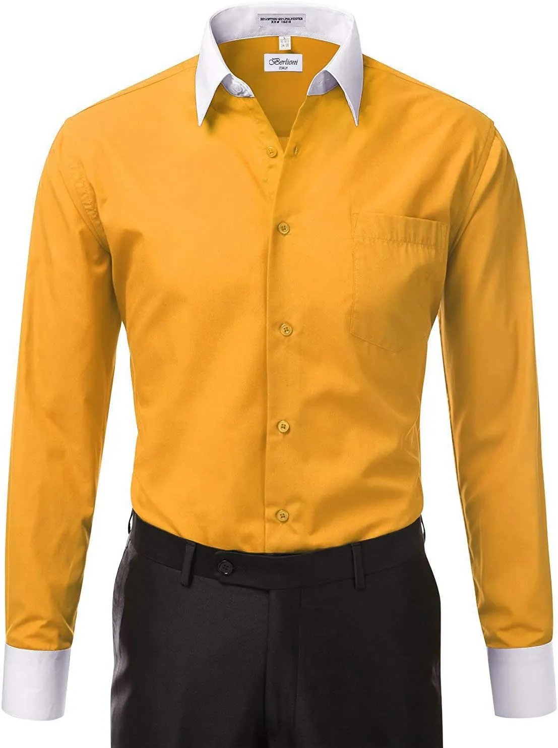 Italy Men's Long Sleeve Two Tone Premium Dress Shirt