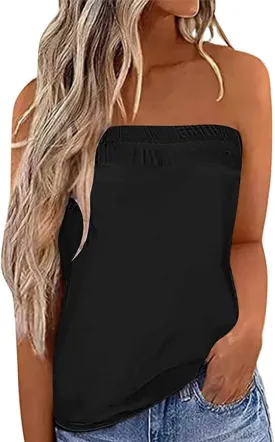 IWOLLENCE Women's Floral Tube Tops Casual Summer Backless Strapless Top Sleeveless Bandeau Tanks Shirt