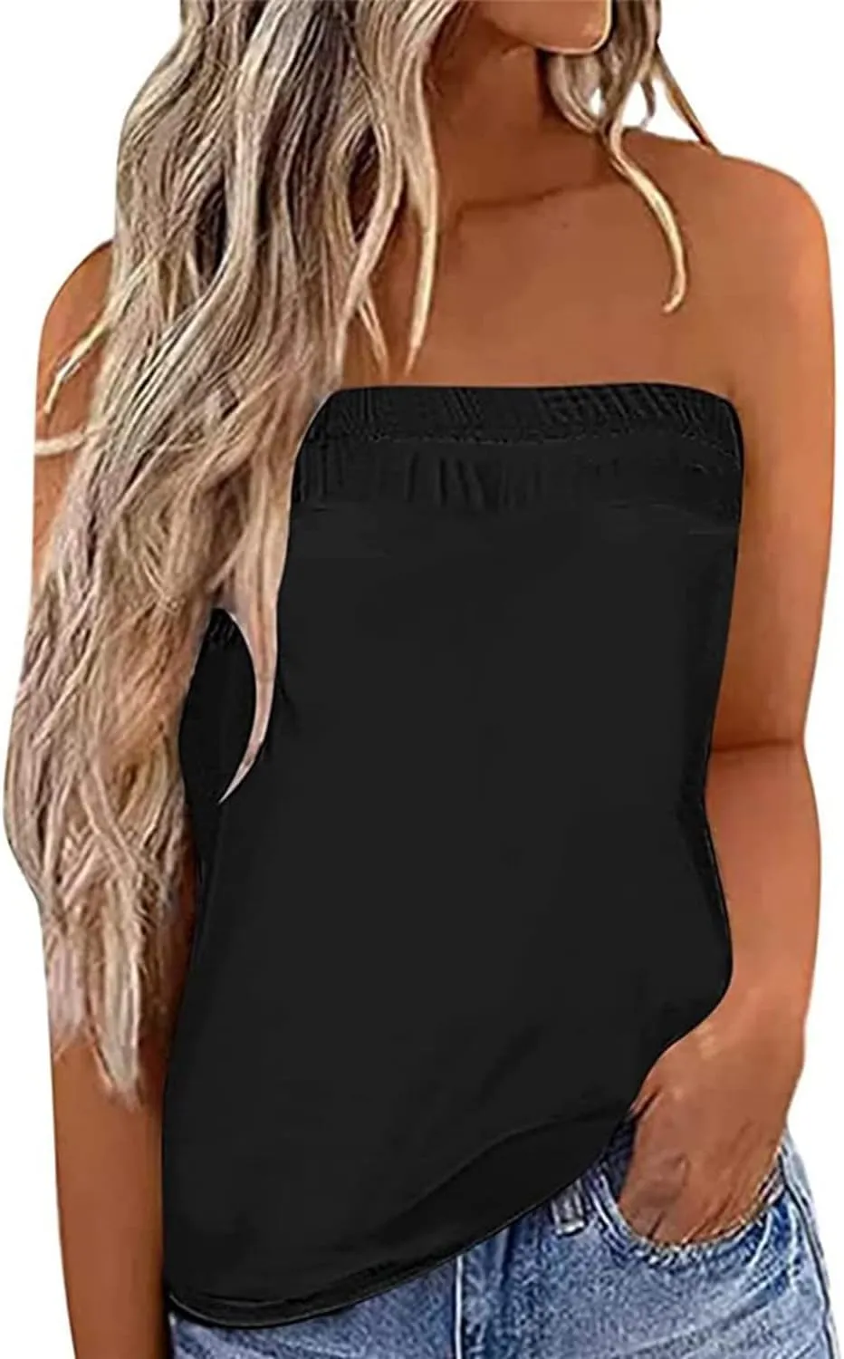 IWOLLENCE Women's Floral Tube Tops Casual Summer Backless Strapless Top Sleeveless Bandeau Tanks Shirt