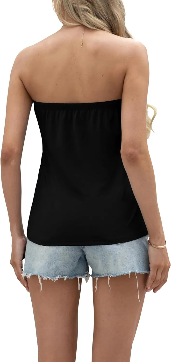 IWOLLENCE Women's Floral Tube Tops Casual Summer Backless Strapless Top Sleeveless Bandeau Tanks Shirt