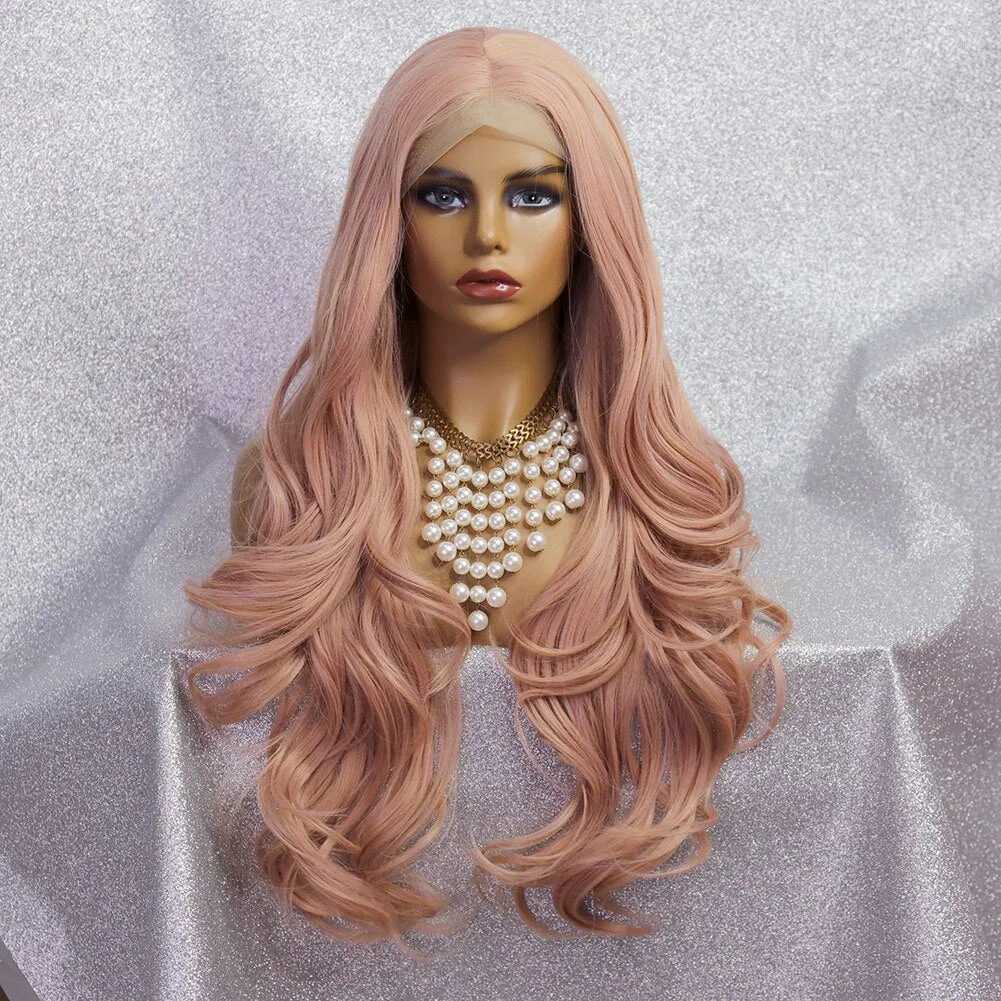 Lace Front Long Straight Wigs Synthetic Gray Wigs Natural Middle Line Part Heat Temperature Fiber