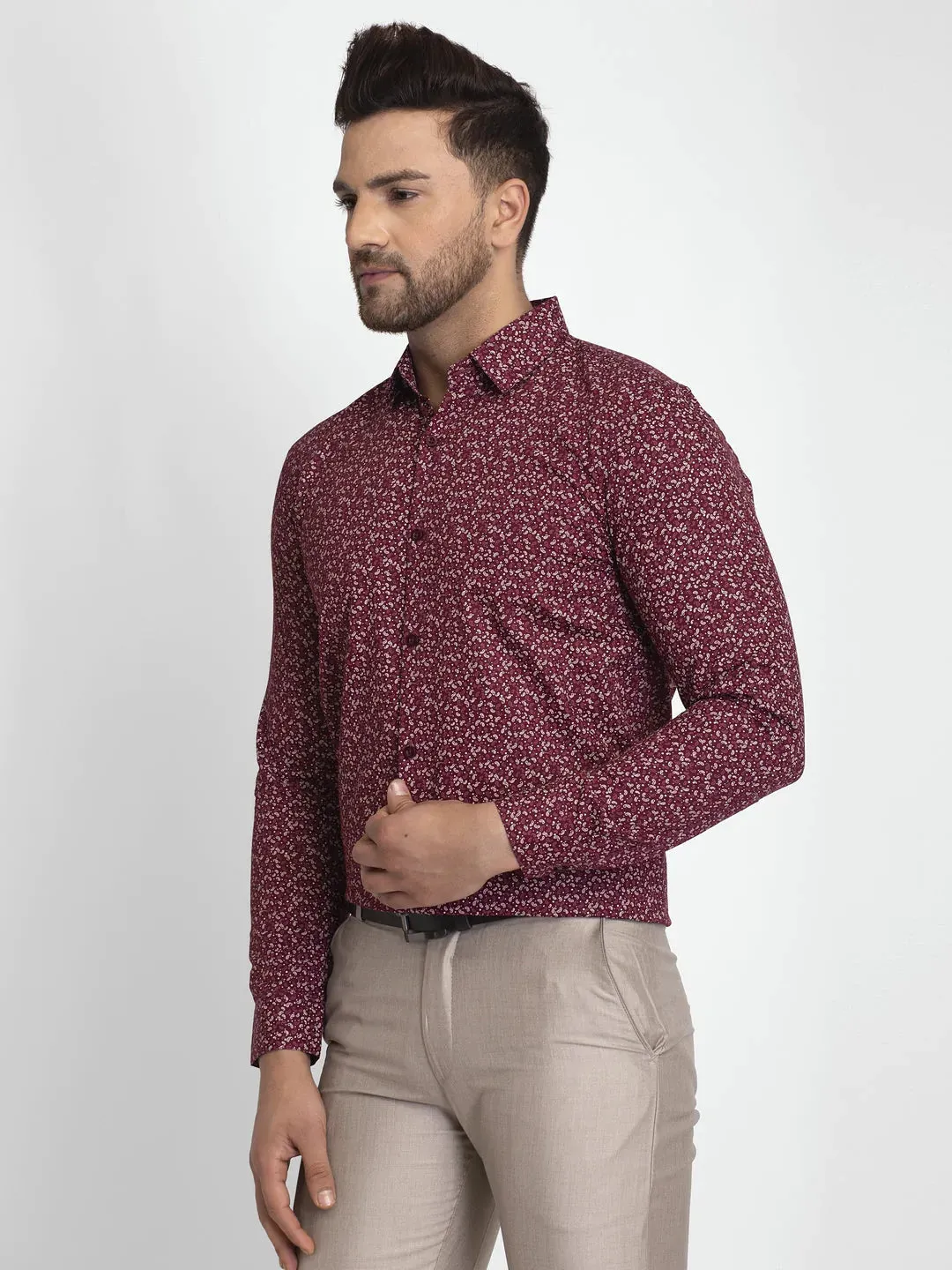 Maroon Printed Formal Shirt