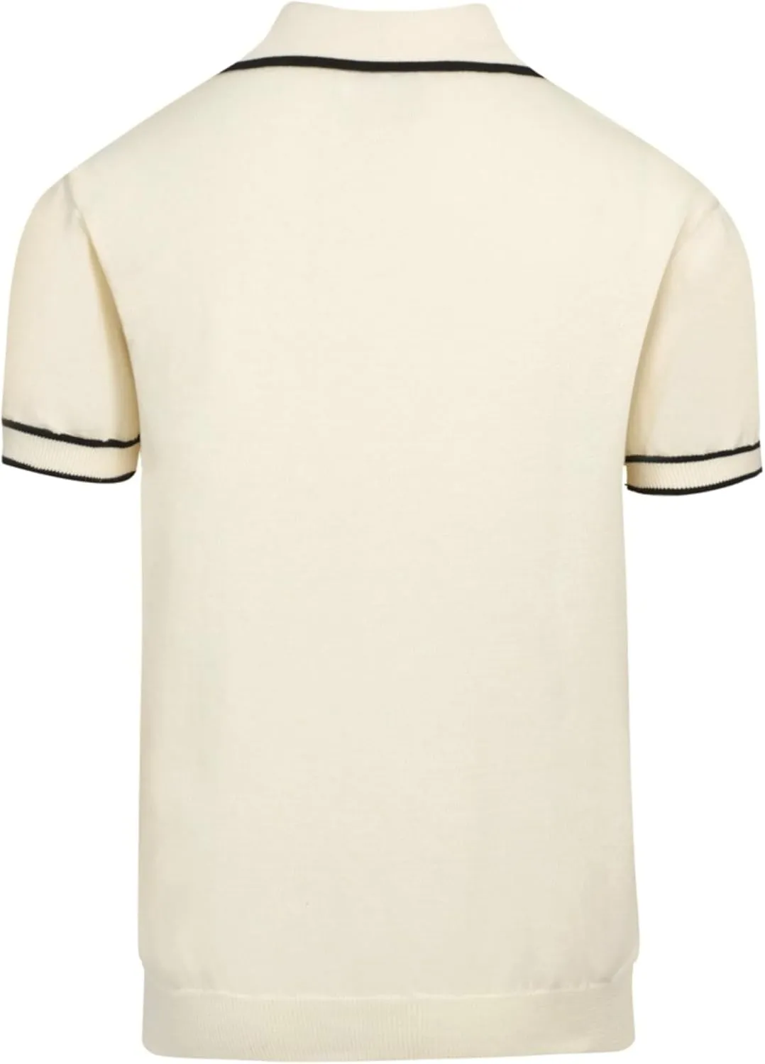 Men's Retro White Knitted Poloshirt, 1960s Mod Vintage Animal Pattern Polo V-Neck Cotton Short Sleeve