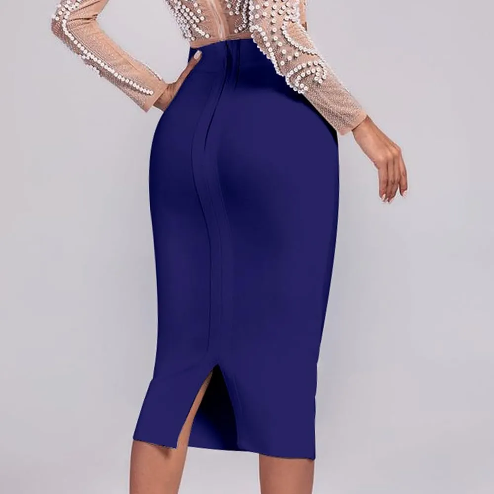 Midi Bandage Skirt Back Split High Waist Bandage Pencil Skirt