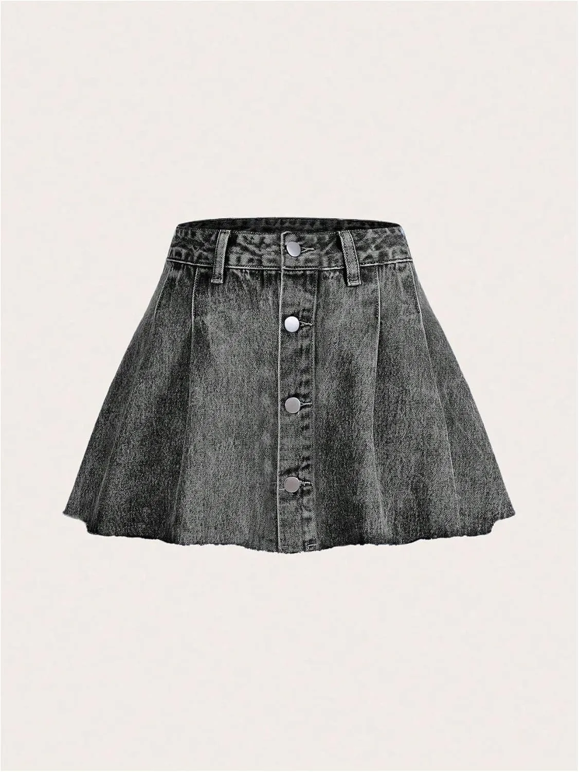 Milumia Women's Button Front Flared A Line Short Skirt Raw Hem Denim Skirts