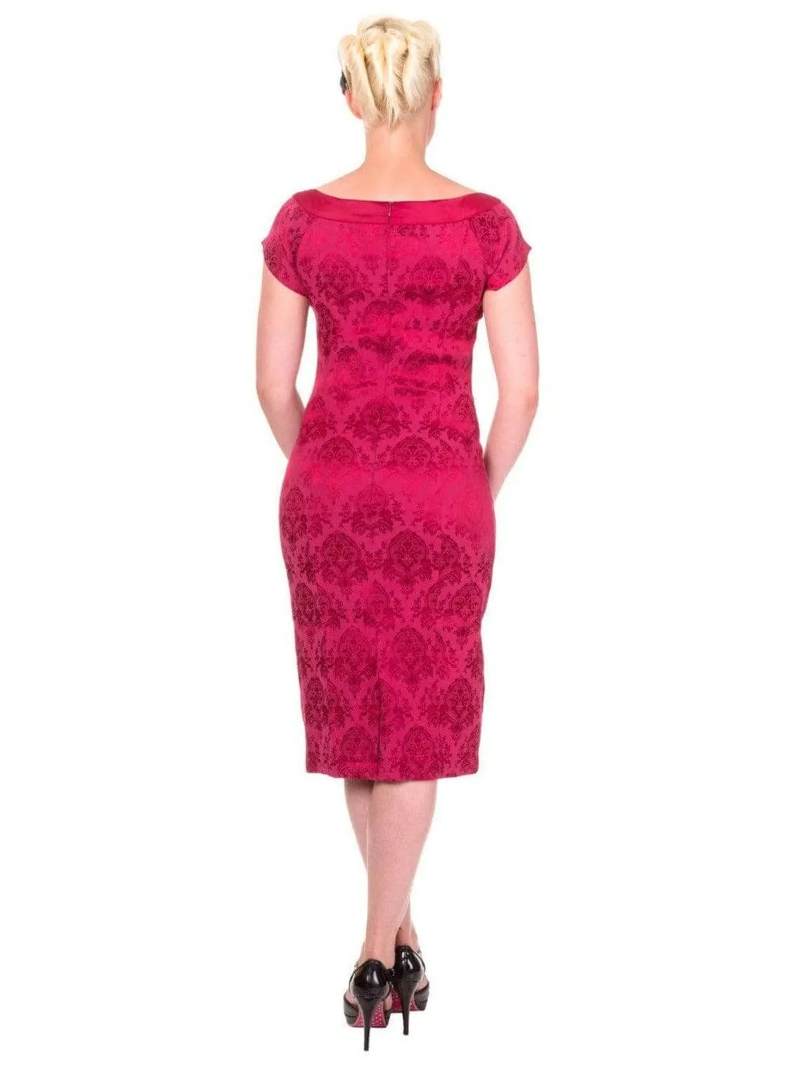ORIENTAL LIMITLESS FLOCKED PENCIL DRESS