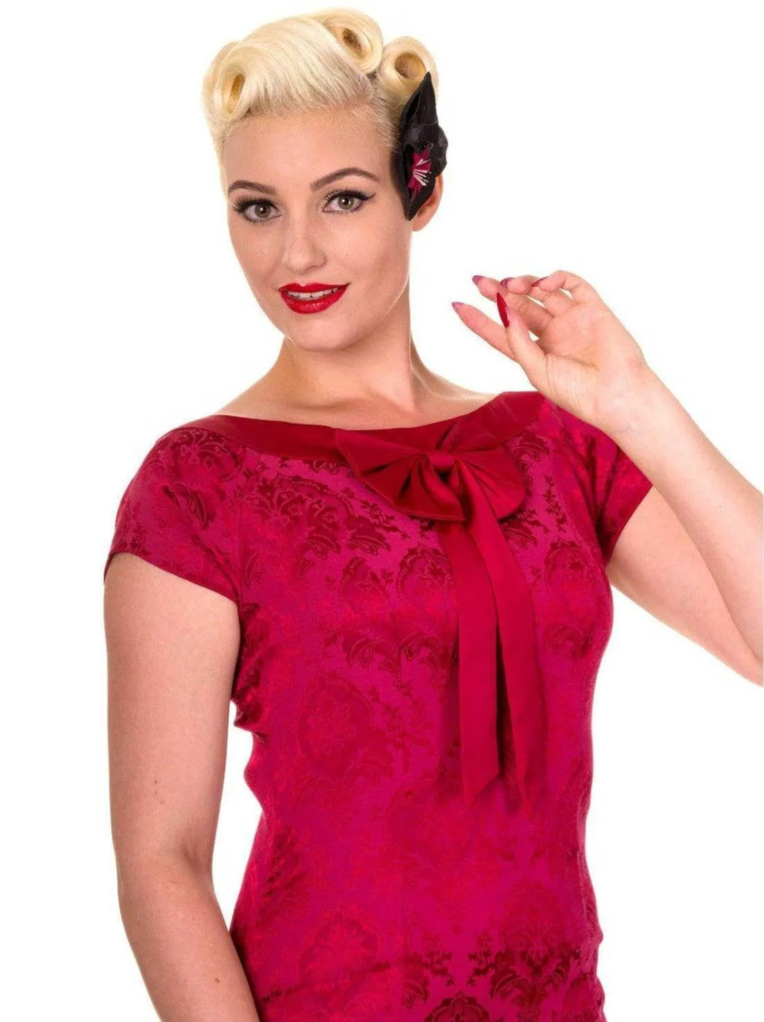 ORIENTAL LIMITLESS FLOCKED PENCIL DRESS