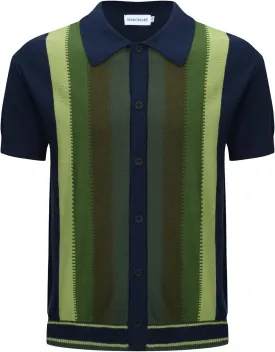OXKNIT Mens Knitted Vintage Polo, Gradient Stripe Short Sleeve Retro Polo Shirt for Men 60s&70s
