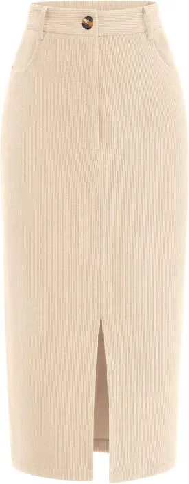 PRETTYGARDEN Women's Fall Midi Pencil Skirts Dressy Casual Work Office High Waisted Trendy Winter Corduroy Skirt with Slit