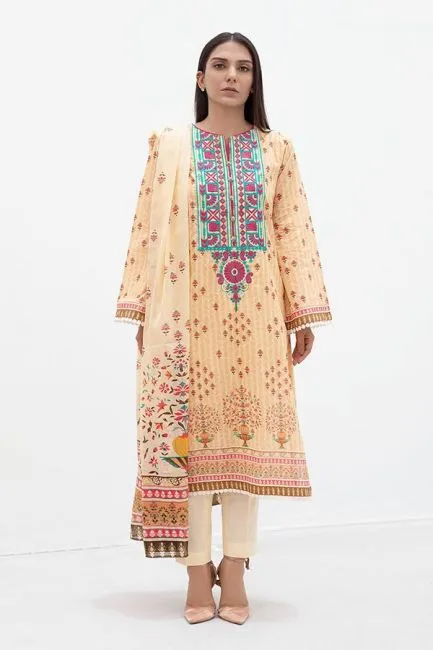 Printed Lawn Pakistani Suit Set With Embroidered Shirt