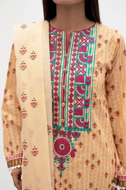 Printed Lawn Pakistani Suit Set With Embroidered Shirt