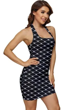 Skulls n Crossbones Ruched Halter Dress