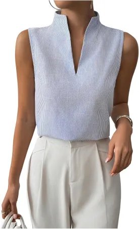 SOLY HUX Women's Work Outfits V Neck Sleeveless Blouses Summer Casual Tank Tops Business Office Dressy Striped Shirts
