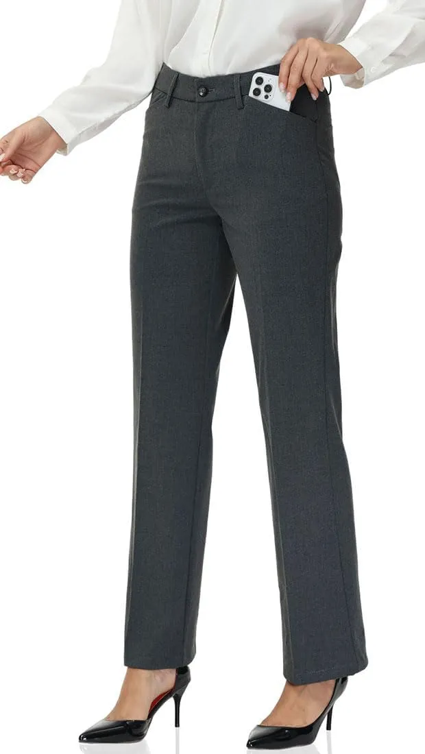 Soojun Women's Comfort Flex Waist Straight Leg Dress Pants