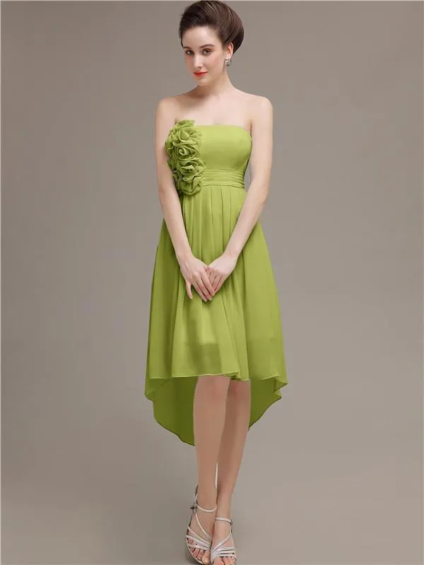 Straight High Low Chiffon Short Bridesmaid Dresses