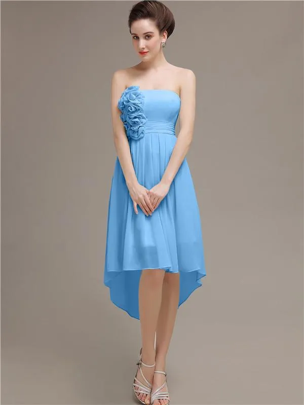 Straight High Low Chiffon Short Bridesmaid Dresses