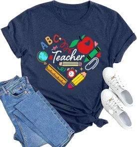 Teacher Shirts for Women Funny Heart Graphic Teaching Life Tshirt Teacher Day Gift Tops Tee Back to School