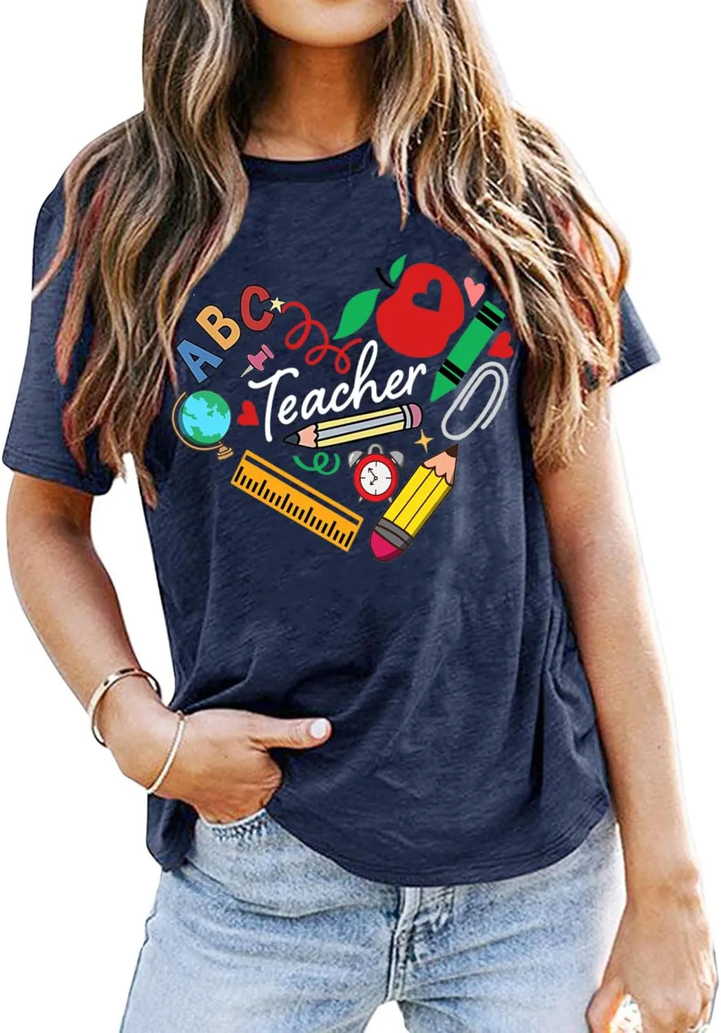 Teacher Shirts for Women Funny Heart Graphic Teaching Life Tshirt Teacher Day Gift Tops Tee Back to School