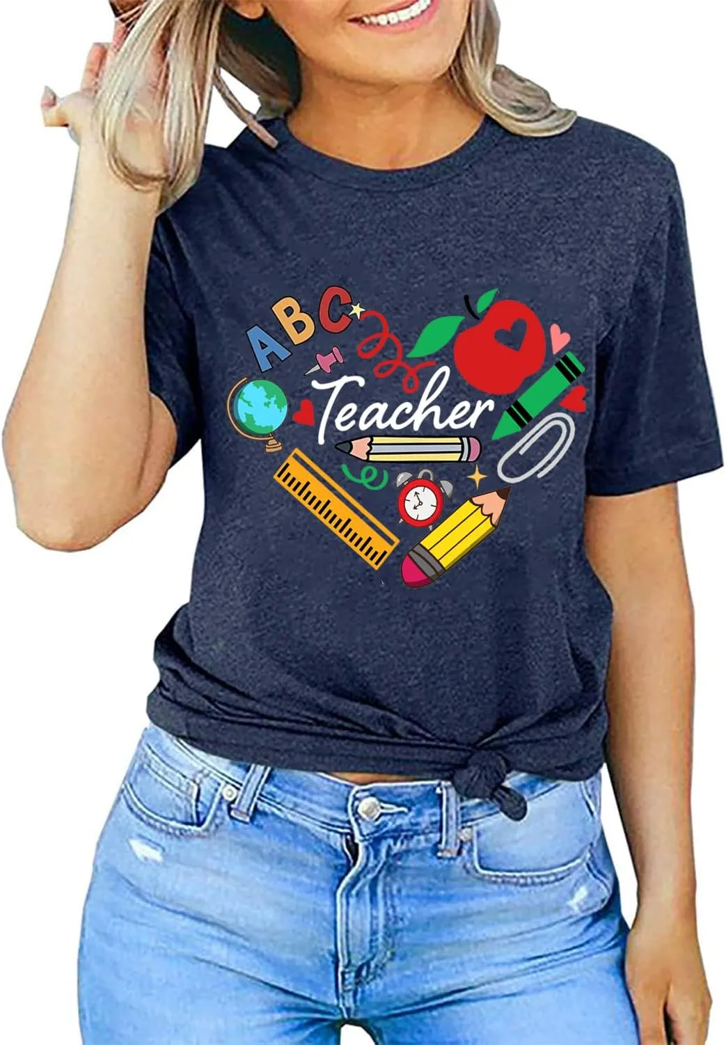 Teacher Shirts for Women Funny Heart Graphic Teaching Life Tshirt Teacher Day Gift Tops Tee Back to School