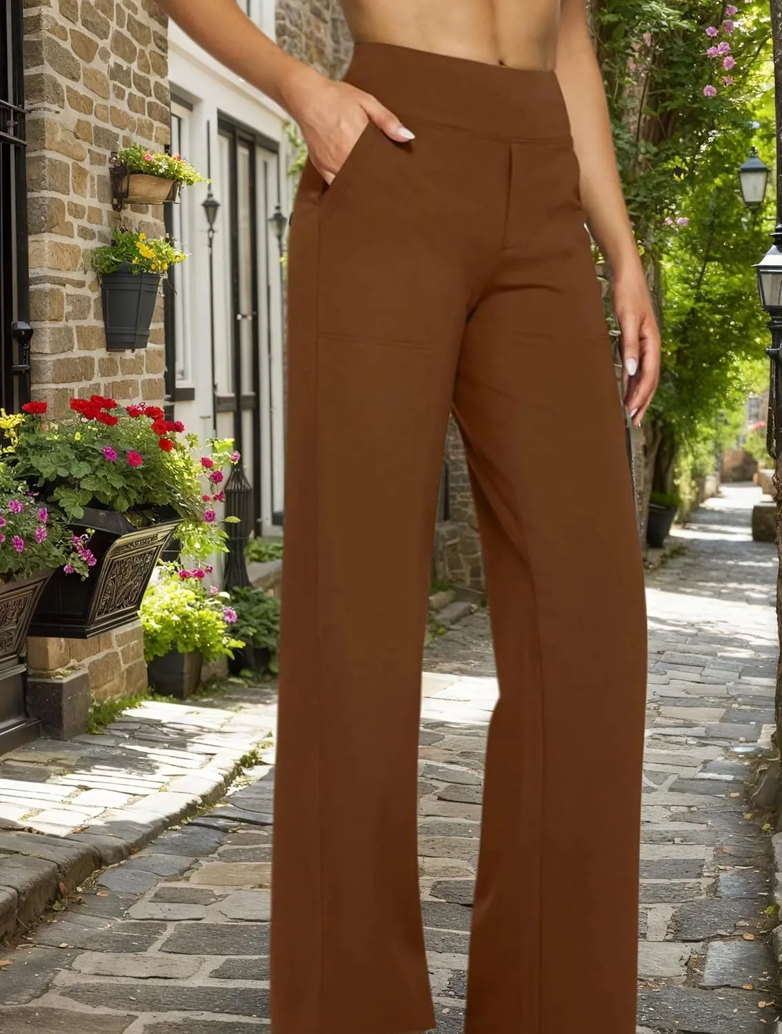 Vaultti Flex Trousers for Women,Yoga Pants with Pockets Business Casual Dress Pants High Waisted Straight Leg Pants
