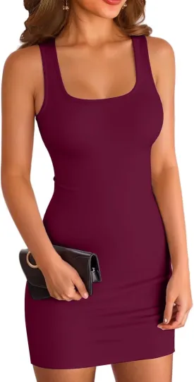 VICHYIE Womens Summer Tank Dresses Ribbed Bodycon Mini Sleeveless Casual Slim Fitted Pencil Dresses