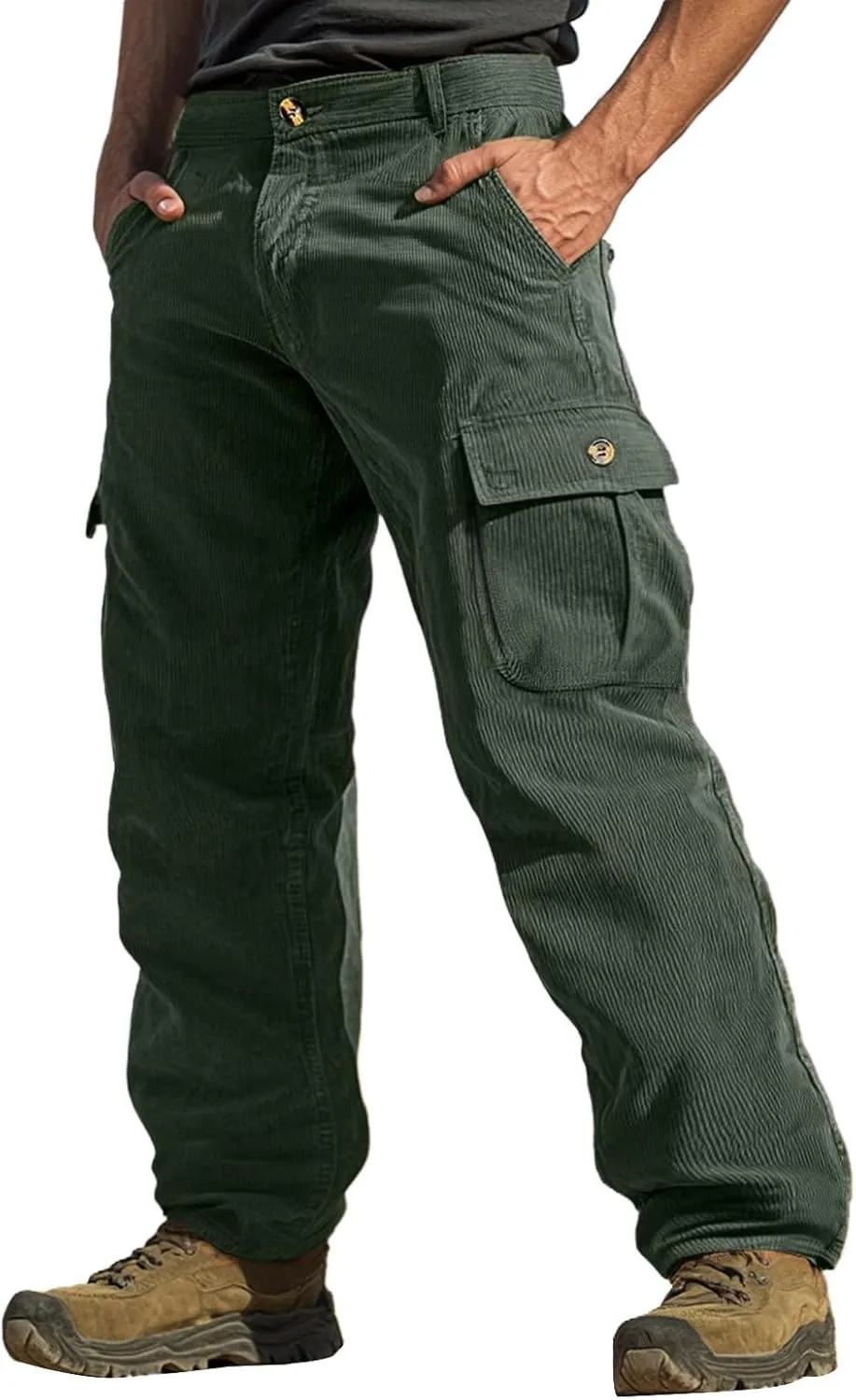 WENKOMG1 Corduroy Cargo Pants for Men Multi Pockets Straight Leg Outdoor Work Pants Retro Style Workwear