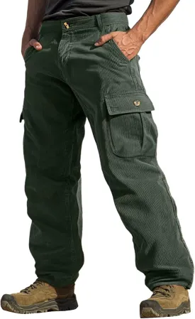 WENKOMG1 Corduroy Cargo Pants for Men Multi Pockets Straight Leg Outdoor Work Pants Retro Style Workwear