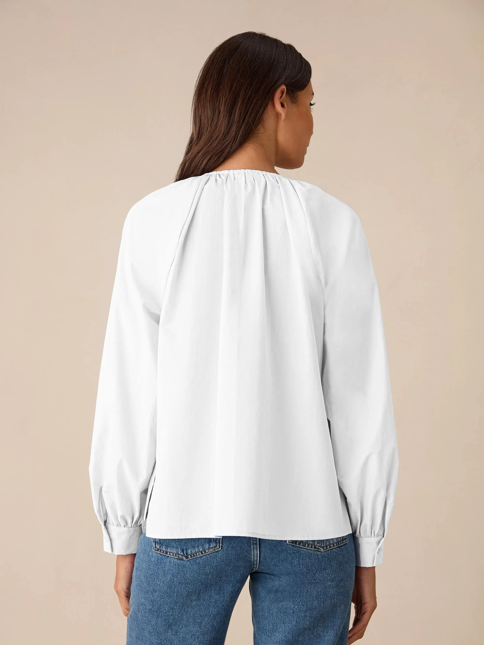 White Cotton Gathered Shirt