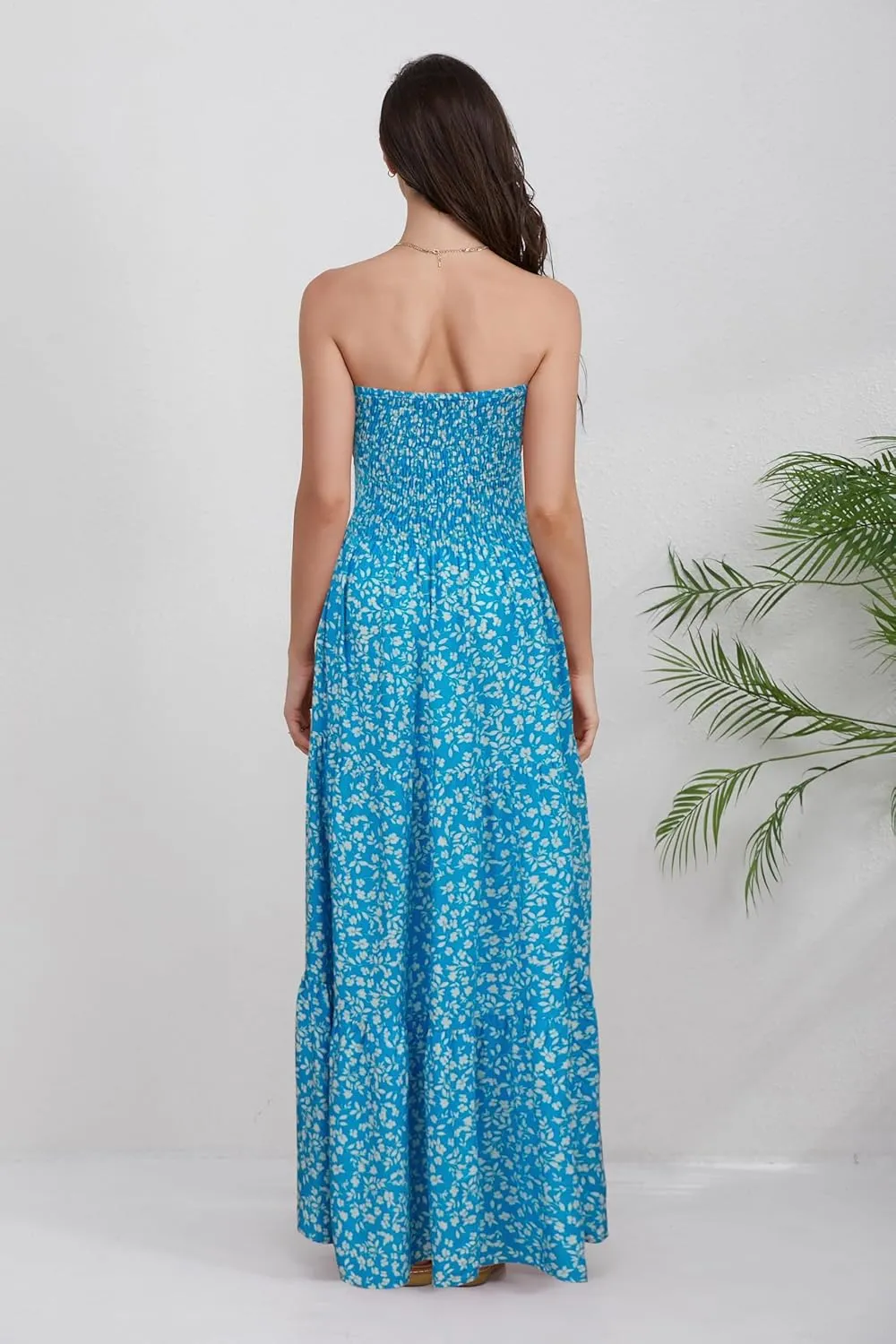 Women Strapless A Line Maxi Dress Tube Top Backless Casual Summer Dress