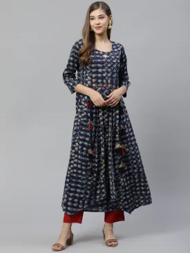 Women'S Indigo A Line Cotton Kurta
